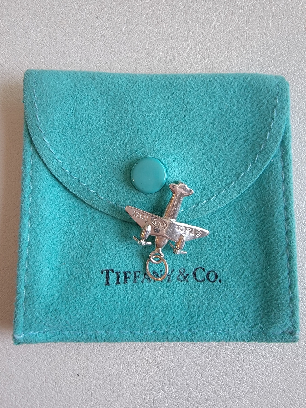 Tiffany & Co. Silver Airplane Charm with Signature Blue Pouch